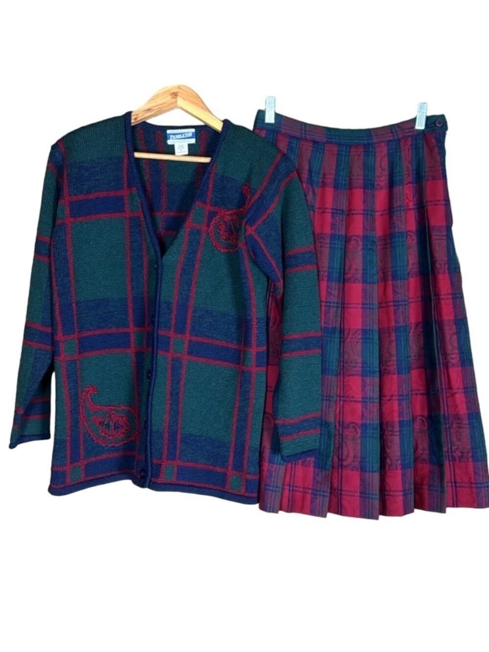 Vintage Pendleton Classic wool cardigan sweater & pleated wool skirt